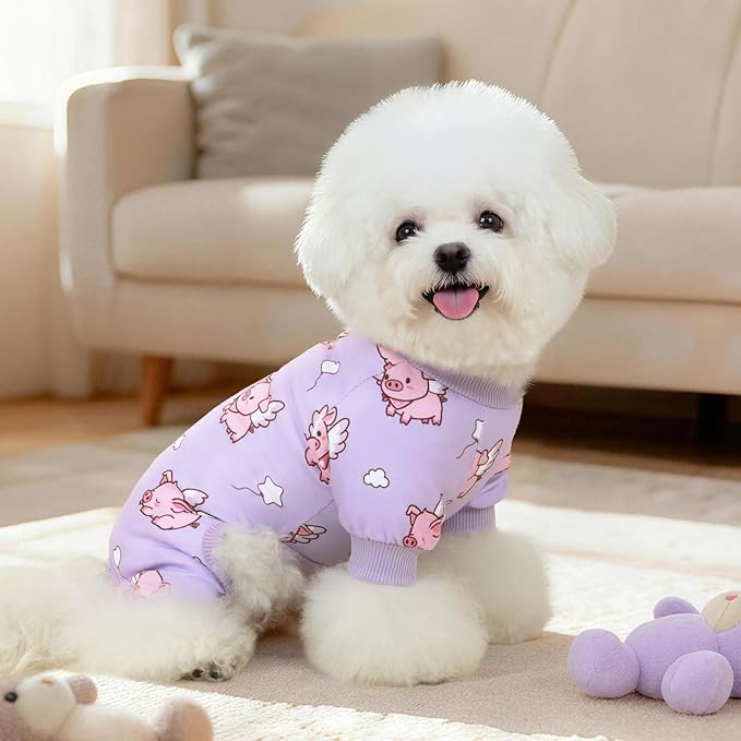 XPUDAC 4 Pack Small Dog Pajamas, Soft Comfy Dog Onesie Pjs, Cute Puppy Clothes Lightweight Pet Outfit Stretchy Pet Clothes for Boy Girl, S