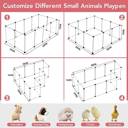 VISCOO 12 Panels Transparent Small Animals Playpen,48" x 24" x 16" Portable Pet Playpen,Plastic Enclosure,Puppy Play Pen for Indoors Outdoor Pet Fence for Guinea Pigs,Bunny,Ferrets,Hamsters,Hedgehogs
