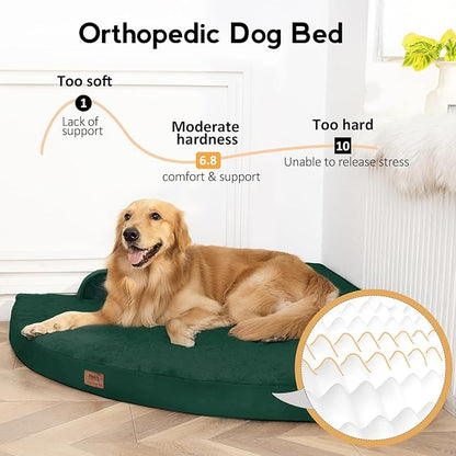 MEKIY Large Orthopedic Dog Bed with Sides Big Dog Beds with Removable Washable Cover Non-Slip Waterproof Pet Bed for Medium Large Dogs - Dark Green L