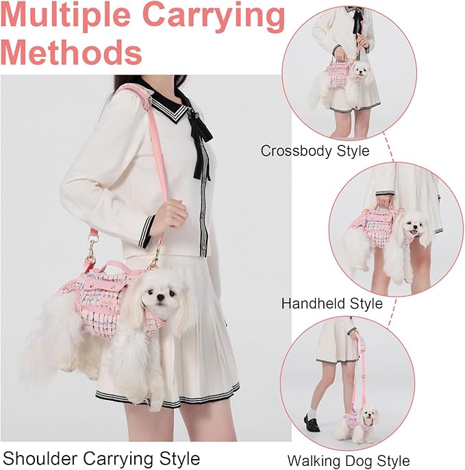 Wakytu Dog Lift Harness Dog Carrier Dog VES Harness Adjustable Dog Leash with Small Puppy Treat Bag（Pink,XS）