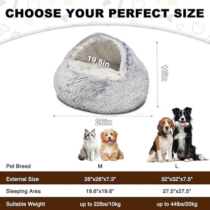 Cat Beds for Indoor Cats - Self Warming and Calming Small Dog Bed with Cover Cave, Cat Cave Bed for Puppy and Kitty,Cozy Fluffy Pet Beds for Small Dogs, Waterproof Bottom Washable 26×26inch