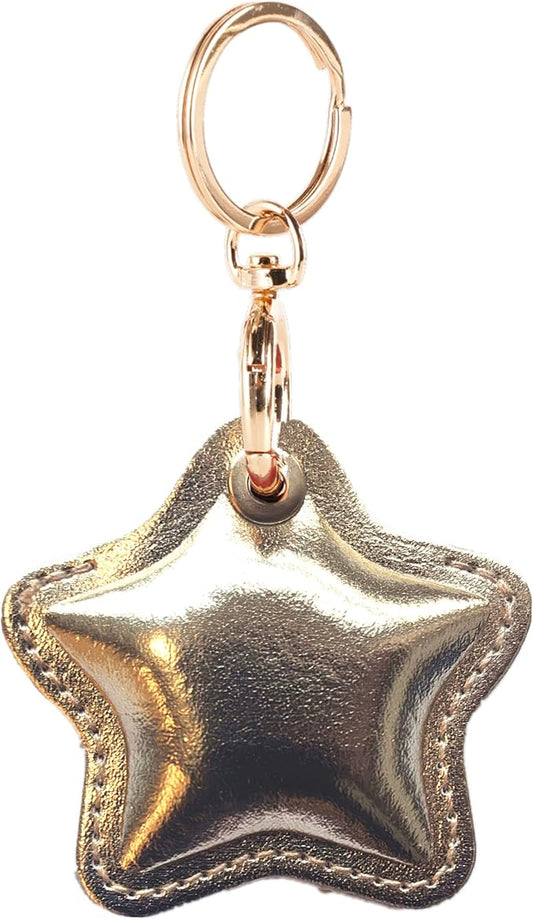 Leather Charm Keychain Holder Case Compatible with AirTag,Cute Protective Star-Shaped Cover with Luxe Ring Clip,Finder GPS Tracker Case for Wallet Keys,Bag,Pets(Golden)