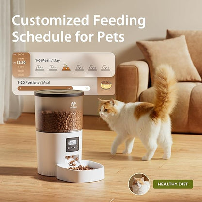 IMIPAW Automatic Cat Feeders, 3L Timed Cat Dry Food Dispenser with Desiccant Bags, Dual Power Supply, Programmable Portion Size, 6 Meals, 20 Portions Per Day, Auto Pet Feeder for Cats and Small Dogs