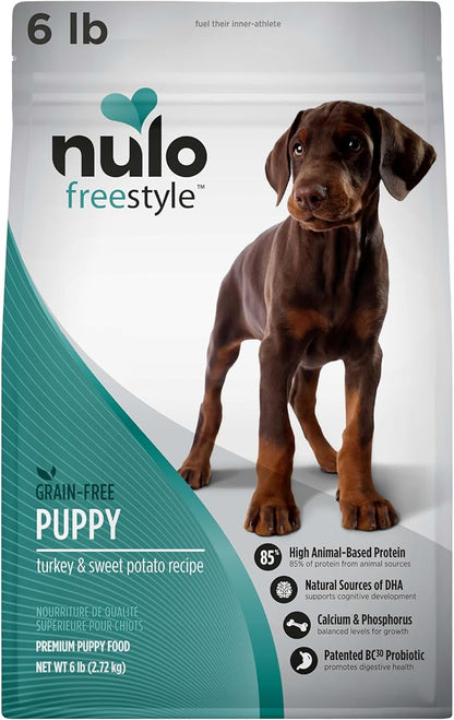 Nulo Freestyle Puppy Food - Turkey & Sweet Potato, Grain Free Dog Food Dry for Puppies, Natural, High Protein Kibble with Probiotics, DHA & Omega 3 Fatty Acids for Small and Medium Breeds, 6lb Bag
