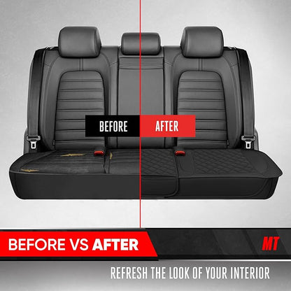 Motor Trend Rear Seat Cushion - Black Diamond Stitched Faux Leather Rear Seat Cover for Cars, Trucks, SUVs - Padded, Waterproof, Non-Slip Back Seat Cover with Storage Pockets