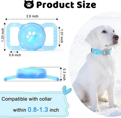 SANKALA Luminous Airtag Dog Collar Holder, Blue Glitter, 1 Pack | Glittery, Waterproof, Silicone Full Body Covered Anti-Lost Protective, Fits All Width Pet Collars, for Airtag 1st and 2nd