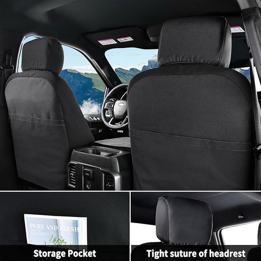Coverado Front Seat Covers, Waterproof Canvas Seat Protector for Car Seat Cushions for Kids & Dogs, Compatible with 2015-2026 Ford F150 & 2017-2026 Ford F250 F350 F450(Black, 2PCS)