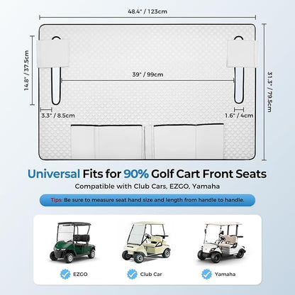Tecoom Golf Cart Seat Covers, Universal Golf Cart Seat Towel Blanket with Armrest Strap 4 Pockets Non-Slip Bottom, Fits Club Car, EZGO, Yamaha, and More Front Seats, Protect Seats from Pet-Scratch Sun