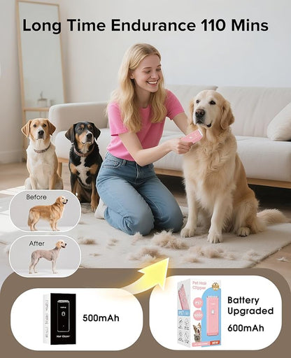 Upgrade Home Professional Dog Grooming Kit Clipper for Matted & Long Hair, Cordless Pet Shaver Low Noise USB Rechargeable for Cats, Small&Medium Dogs, Handy Pet Hair Grooming Trimmer, Pink