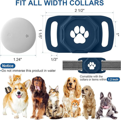Smart Pet Tracker for Collar - Dog Tracker Pet Location Tracker with Holder | Real-Time Location, No Monthly Fee/ SIM Card, Work with IOS Only (Not for Android), Ultra-Slim, IP68 Waterproof Holder, Blue