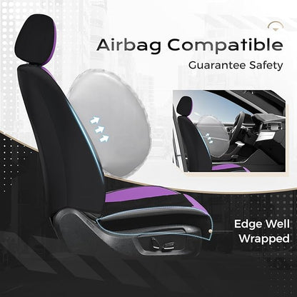 Coverado 3D Air Mesh Car Seat Cover Full Set, Sports Carbon Fiber Design, Breathable Seat Protectors Airbag Compatible Comfort Universal for Most Cars, Van,Trucks, SUV, Black&Purple