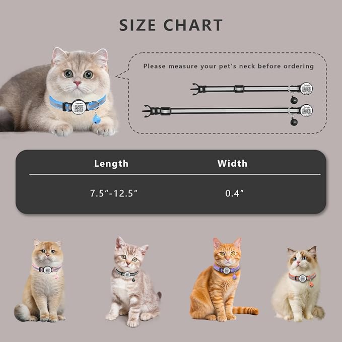 2 Pack Solid & Safe Safety Kitten Collars with Smart QR Code ID Tag for Girl Boy for Cats, Pet Collar, Breakaway Cat Collar,Silent, Lightweight,Durable QR Code Pet ID Tags (Blue)