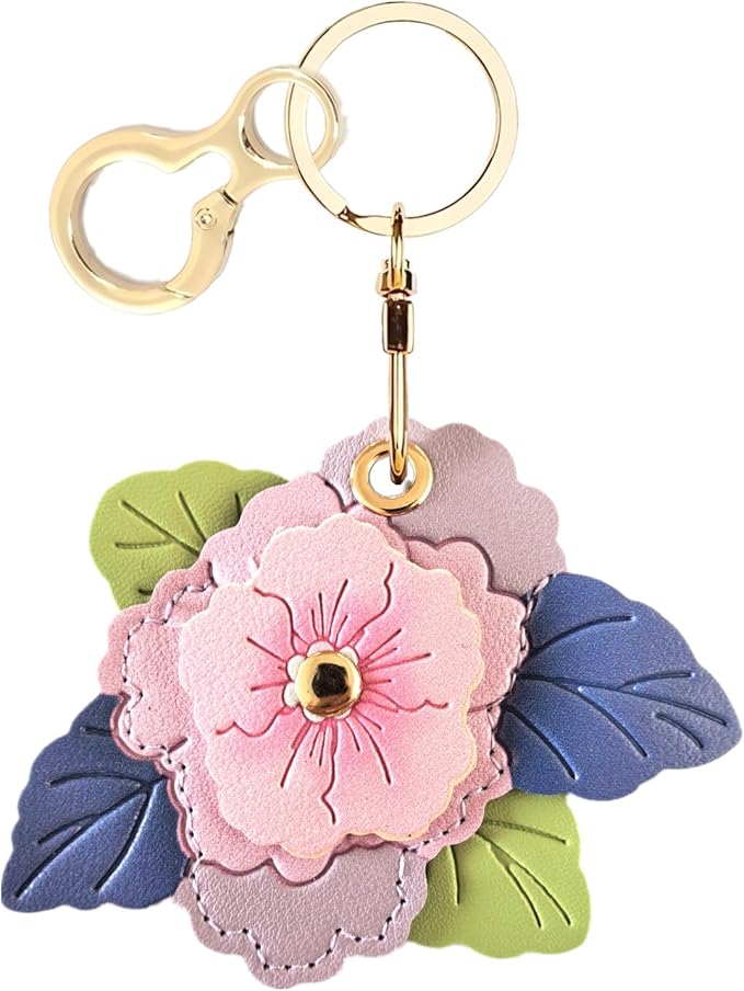 BORKUANA Leather Keychain Holder Case Compatible with AirTag,Cute Protective Cover with Keyring
