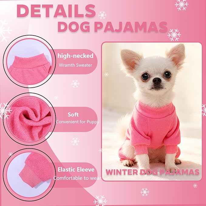 Dog Pajamas Dog Sweater for Small Dogs Girl Boy Winter Warm Soft Puppy Pjs Stretchy Jumpsuit Doggie Pet Clothes Outfits XXS~L (Rose, Small)