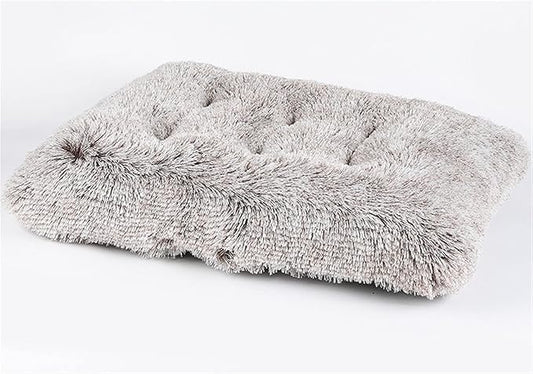 Liveinu Long Plush Calming Pet Bed Cuddler Pet Bed for Dogs and Cats Fluffy Faux Fur Dog Bed with Anti Slip Bottom Machine Washable Pet Sleep Bed Crate Mat Gradient Khaki L