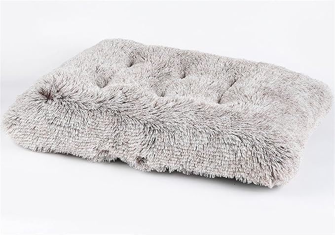Liveinu Long Plush Calming Pet Bed Cuddler Pet Bed for Dogs and Cats Fluffy Faux Fur Dog Bed with Anti Slip Bottom Machine Washable Pet Sleep Bed Crate Mat Gradient Khaki M