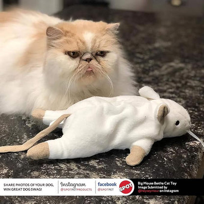 SPOT Big Mouse Bertha Cat Toy with Catnip – Lifelike Plush Mouse, Crinkle Sound, Large 7in Size, for Cuddling, Chasing, Playing – Assorted Colors