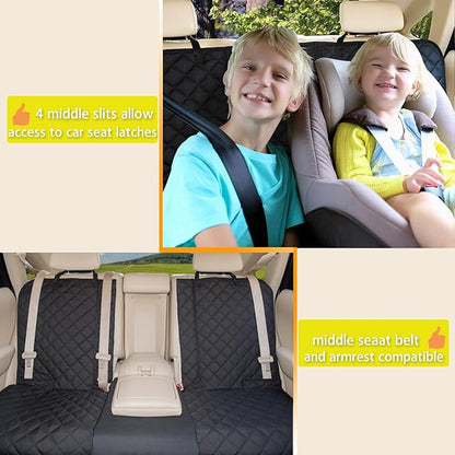 Dog Car Seat Cover, Deluxe Waterproof Pet Back Carseat Protector for Cars, SUVs, Trucks, Nonslip and Easy Cleanup Backseat Pet Cover for Automotive Rear Bench (Black)