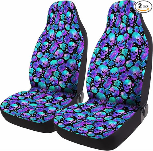 GENANY Sugar Skull Car Seat Covers Set of 2, Breathable Front Seat Covers for Truck Sedan SUV, Spooky Car Accessories, Sugar Skull Gift for Women Men