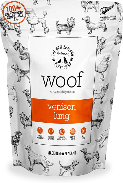 The New Zealand Natural Pet Food Co. WOOF Air Dried Dog Treats - Venison Lung, Treats for Large Dogs, Natural, Topper - 1.76 oz