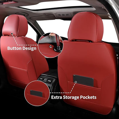 FLORICH Automotive Seat Covers Full Set, Leather Car Seat Protector, Waterproof Seat Covers for Cars, Black and Red Seat Protector Universal Fit Most Vehicles (Red&Black)