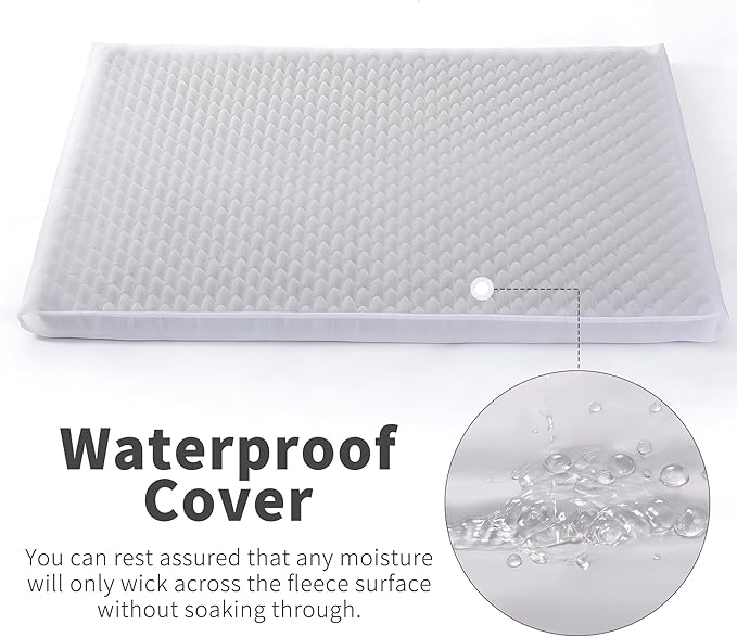 Waterproof Dog Bed for Small and Medium Dogs, Orthopedic Support with Removable Washable Cover, Egg Crate Foam & Stripe Faux Rabbit Fur, 32x20x3 Inches, Gray