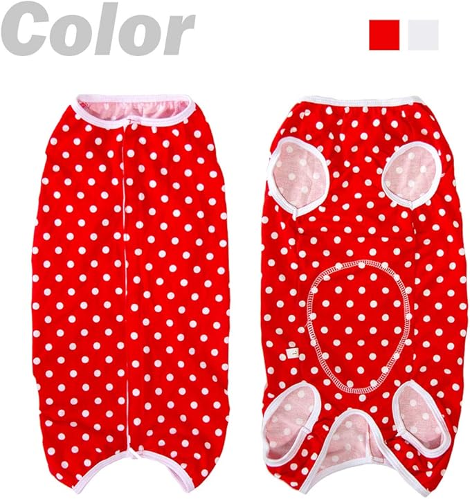 Dog’s Recovery Suit Post Surgery Shirt for Puppy, Wound Protective Clothes for Little Animals(red spot-l)