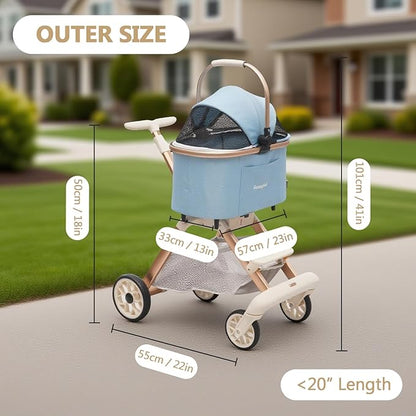SUNNYFEEL Pet Stroller for Small Dogs and Cats, Aluminum Two-in-one Split, One-Click Foldable Dog Stroller with Detachable Carrier, Holds up to 40 lbs, Side Bag, Breathable Mesh, Blue