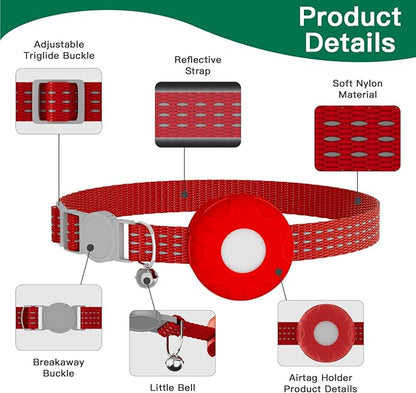 Cat Tracker,No Monthly Fee GPS Trackers for Cats Work with Apple Find My App(iOS Only),Real-Time Location Tracking,Cat Tracker GPS Collar with Safety Elastic Buckle-Red