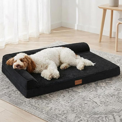 Orthopedic Dog Bed Medium Size Dog 30''X20'', Waterproof L Bolster Egg Crate Foam Pet Crate Beds with Washable Removable Cover, Non-Slip Soft Pet Couch Sleep Mat, Black