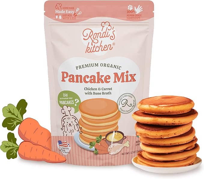 Rondi's Kitchen Organic Dog Pancake Mix - Natural Healthy Treat for All Dogs - Superfood Snack Made with Human-Grade Ingredients - Makes About 38 Pancakes - Chicken & Carrot with Bone Broth