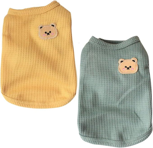 Cotton Dog Shirt Summer Lightweight Pet T-Shirts Soft Breathable Stretchy Cats Dogs Tee Shirt Sleeveless Vest Dog Apparel for Dog Clothes 3XL, 2PCS Yellow&Green