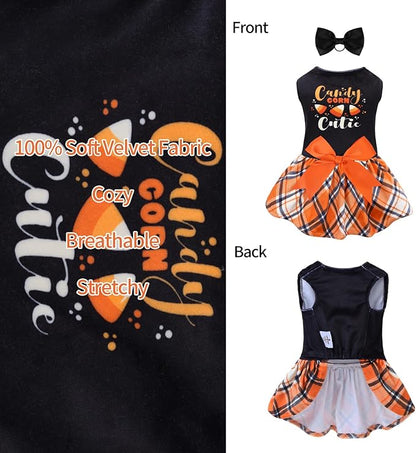 CuteBone Halloween Dog Dresses Velvet Holiday Small Dogs Clothes Onesie Pet Apparel Girl Puppy Skirt with Bow Hair Rope CVA45M-D