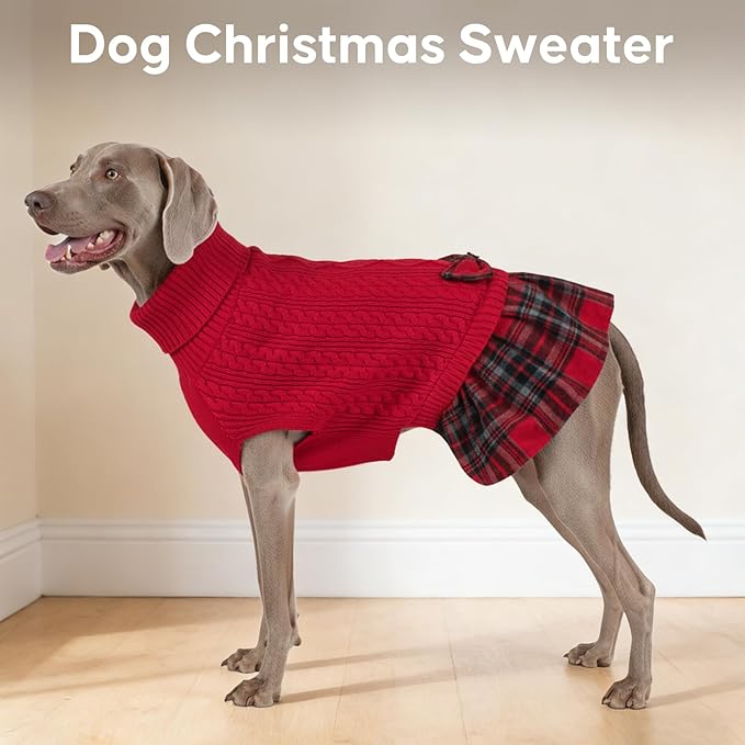 KYEESE Dog Sweater Warm Dog Sweater Pullover Dogs Sweaters for Medium Dogs Girl Stretchy Dogs Clothes Soft Turtleneck Pet Sweater Dress Comfy Pet Coats with Bowtie, Red, XX-Large