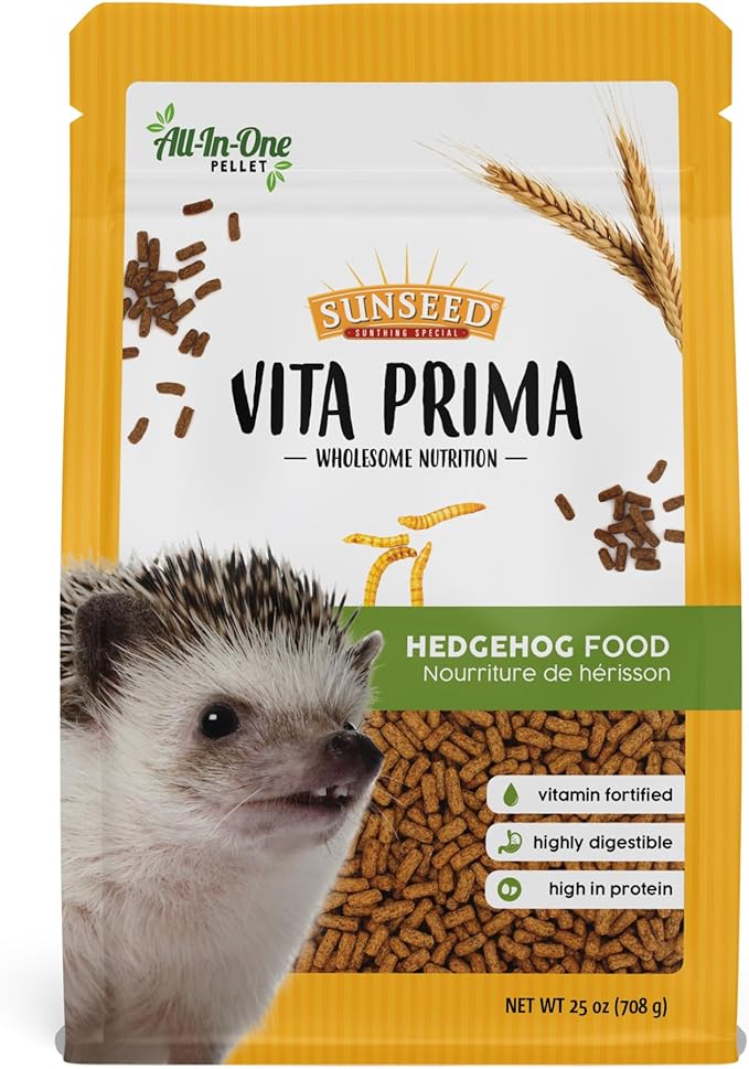 Sunseed Vita Prima Hedgehog Food - High-Protein Poultry, Seafood, and Mealworm Food Blend - Vitamin-Fortified for Happy and Healthy Hedgehogs 1.56 Pound (Pack of 1)