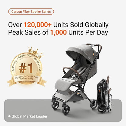 MAMAZING Ultra Air Lightweight Baby Travel Stroller with Carbon Fiber Frame, Compact & Airplane-Friendly, One-Handed Fold, 11.6 lbs, Perfect for Toddlers, Organizer & Cushion Included, Grey