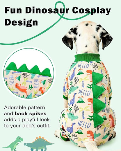 CuteBone Dinosaur Costume Dog Pajamas, Stretchy Spandex Crystal Velvet Sleepwear Coat for Small Dogs, Soft & Warm Pet Outfit Clothes for Cold Weather, Cozy Pullover Design COSP15XS