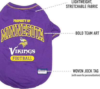 NFL Minnesota Vikings Dog T-Shirt for Pets, Size Medium. Officially Licensed Pet Shirt with Team Logo, Soft Stretchable Comfort Fit Apparel for Dogs & Cats
