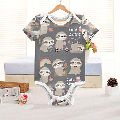 Bright Emotions Raccoons Baby Short Sleeve Bodysuits Romper Unisex Infant Outfit Wrapping Clothes for Boy Girl kids 3M