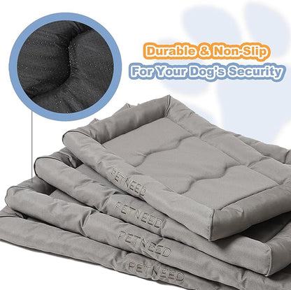 4-Season Water-Resistant Dog Beds for Metal Crates, Indoor & Outdoor Use for Dogs & Cats up to 30 lbs, Durable Oxford 900D Fabric, Plush Pillow & Supportive Foam, Washable (28 inches, Grey)