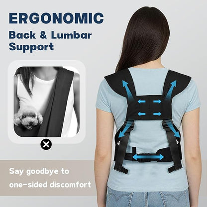 Dog Sling Carrier for Small Dogs with Bottom Support, Adjustable Pet Front Dog Carrier-Padded Straps Reducing Back Neck Pain, Anti-Anxiety Backpack for Travel Hiking Camping, Hands Free (Black,S)