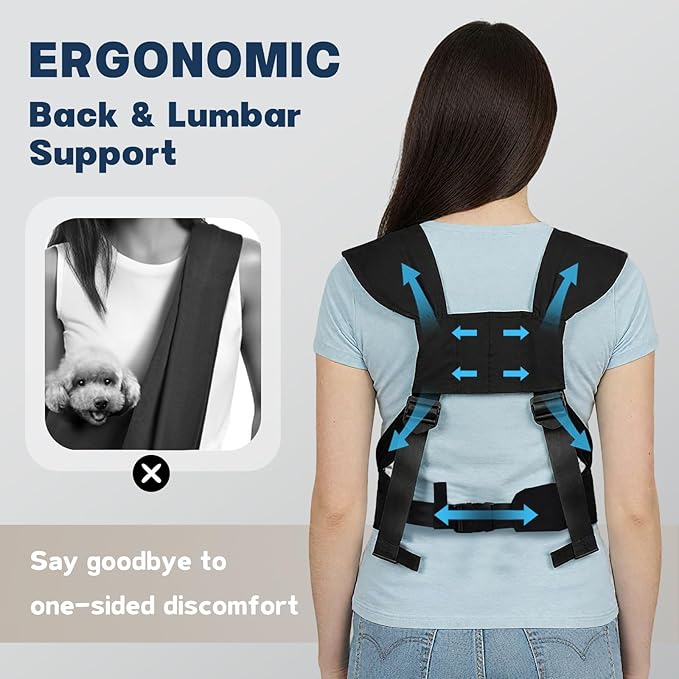 Dog Sling Carrier for Small Dogs with Bottom Support, Adjustable Pet Front Dog Carrier-Padded Straps Reducing Back Neck Pain, Anti-Anxiety Backpack for Travel Hiking Camping, Hands Free (Black,M)