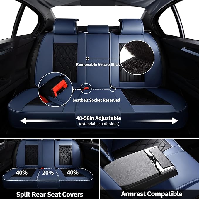 FLORICH Universal Seat Covers for Cars Full Set, Automotive Seat Covers, Waterproof Leather Car Seat Protector Fit for Most Sedans SUV Pick-up Truck- Blue&Black