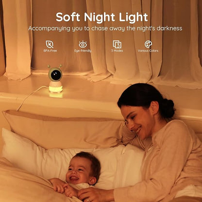 BOIFUN 2026 Upgraded 2K WiFi Baby Monitor with Camera and Audio, Smart Night Light, APP & 5" Split-Screen Control, Motion/Cries/Sound/Custom Alarm Zone Detect, Auto Tracking, Humidity Temp Detect