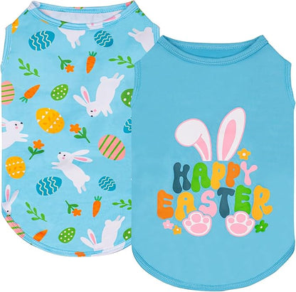 KYEESE 2Pack Easter Dog Shirt, Breathable Tank Top Sleeveless Dog T Shirts for Small Medium Dogs Boy Girl, Lightweight Dogs Clothes Pet Outfit for Holiday, Blue+Bunny, XL