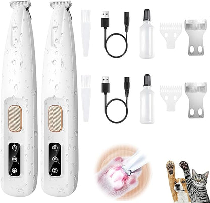 2PCs Dog Paw Trimmer with LED Light,35dB Low Noise Precision Pet Paw Trimmer for Dogs Cats Grooming Clippers,Safety Electric Paw Hair Trimmer for Paws,Ears,Rump,Face,Eyes,Dog