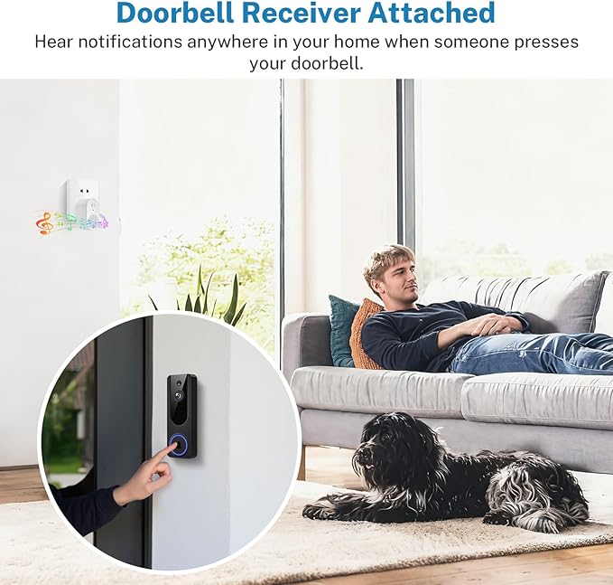 Hubposh Doorbell Camera Wireless with Indoor Receiver, Battery Powered, AI Human and Motion Detection, 2 Way Talk, 1080P Night Vision, Cloud Storage (Sold Separately)