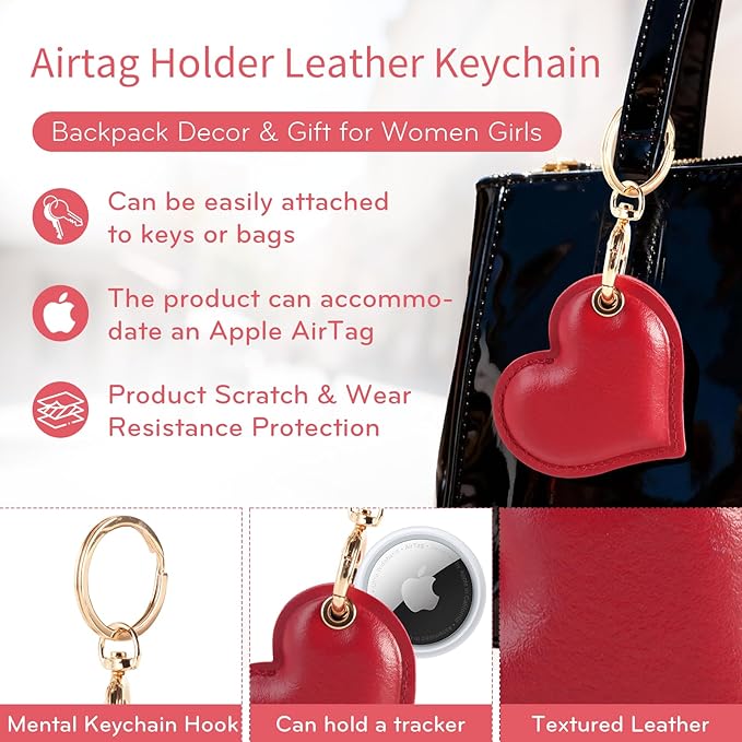 Leather Charm Keychain Holder Case Compatible with AirTag,Cute Protective Star-Shaped Cover with Luxe Ring Clip,Finder GPS Tracker Case for Wallet Keys,Bag,Pets(Brown)