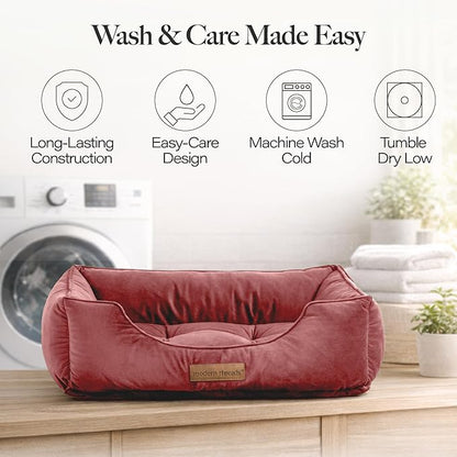 Modern Threads Luxury Dog Bed - Comfortable Tufted Velvet Cushion for Small to Large Dogs - Machine Washable - Durable & Cute Sleep Space for Pets - Pamper Your Pet with Cozy Beds - Rosewood