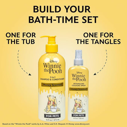 Disney Winnie The Pooh 2-in-1 Dog Shampoo and Conditioner, Honey Scented Shampoo Plus Conditioner for Dogs, Gentle Care with Oatmeal, Baking Soda, Coconut Oil, 16oz